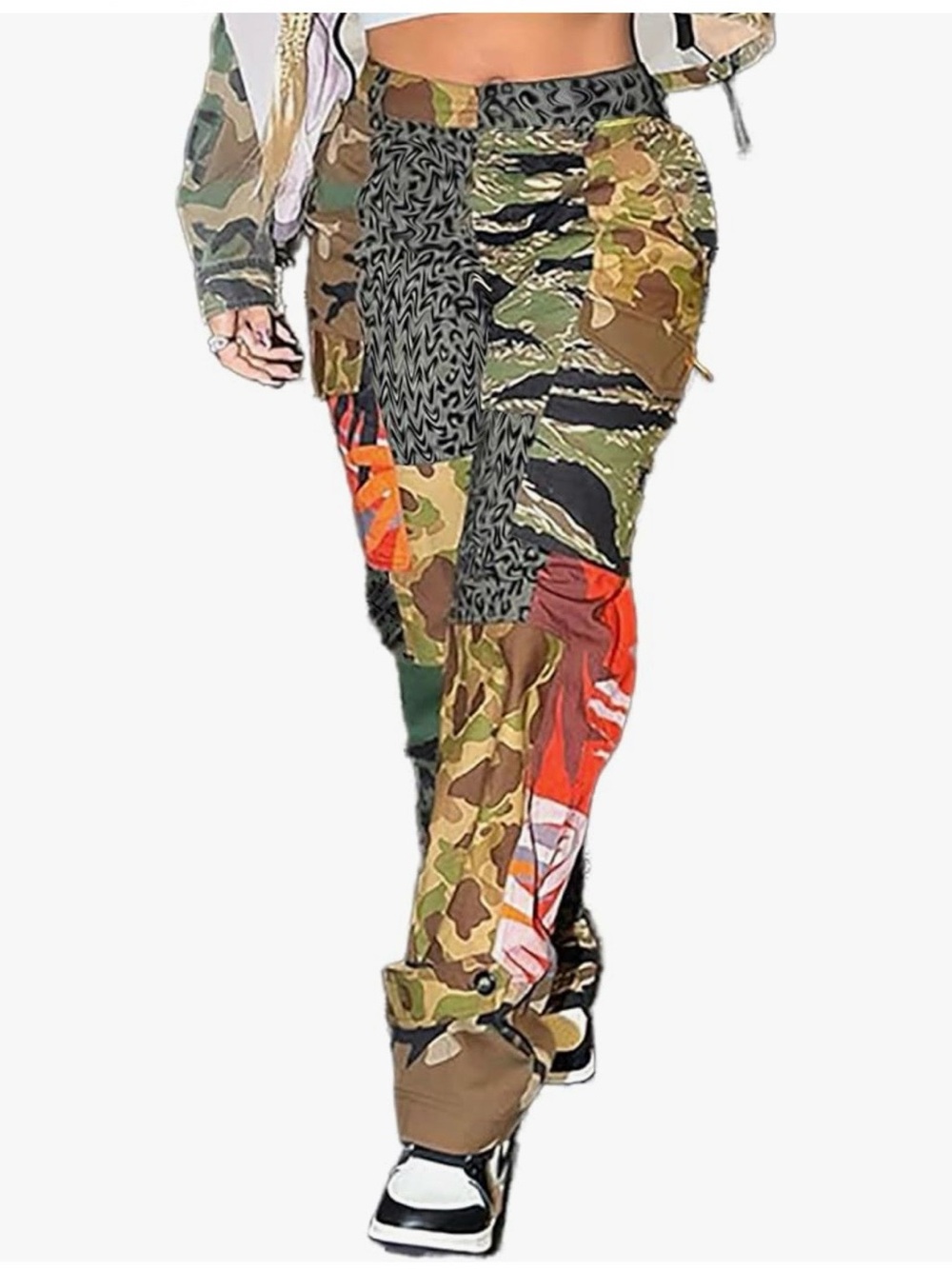 NWOT Camo Wide‑Leg Pants – Women’s Large Army Grunge Style Camouflage Mix Print